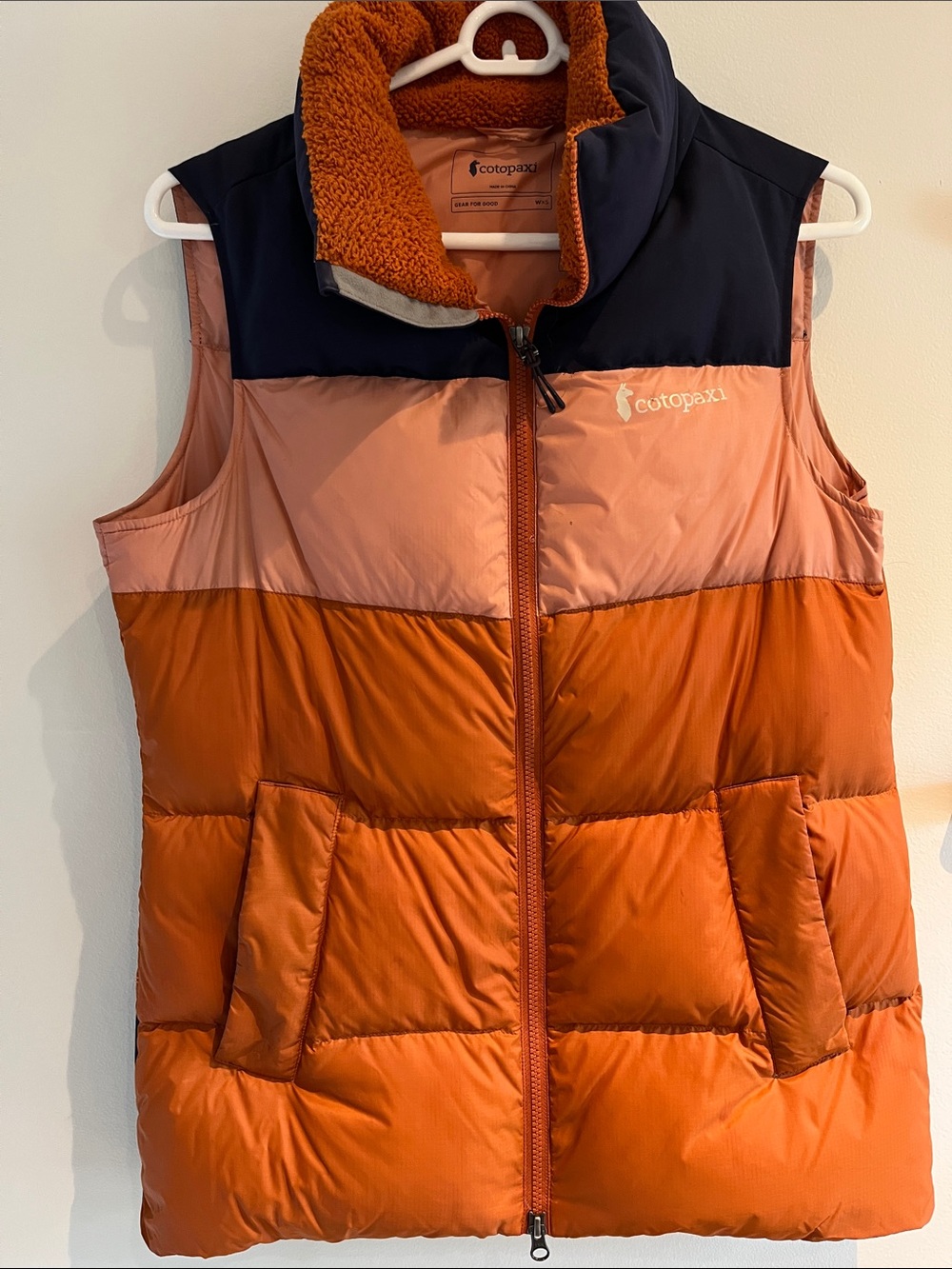 Cotopaxi Colorblock Puffer Vest Orange Pink Navy - S